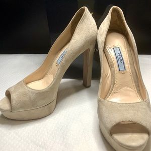 PRADE NUDE PEEP TOE HEELS